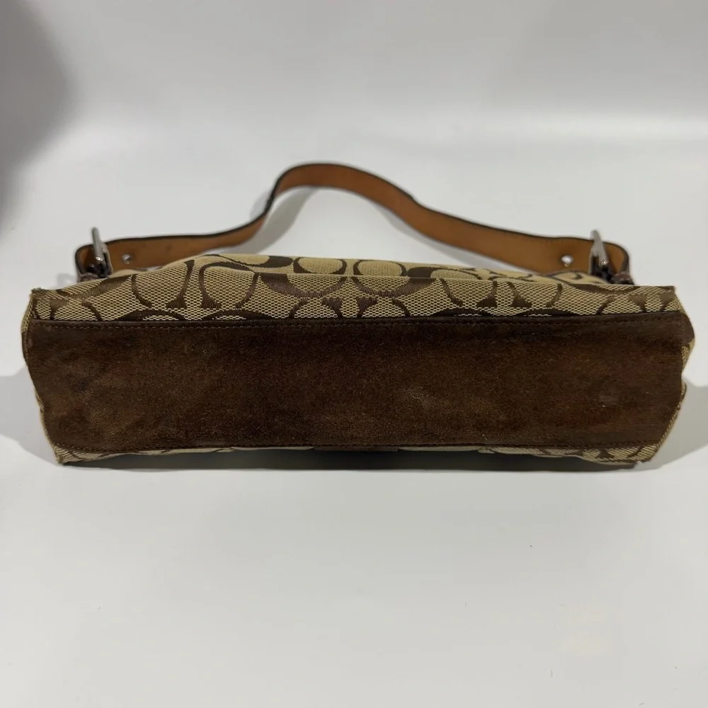 Vintage Coach Signature Brown Suede Stripe Monogram Demi Baguette Shoulder Bag - Picture 9 of 13